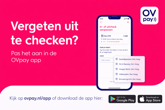 Vergeten uit te checken? Pas het aan de de OVpay app.